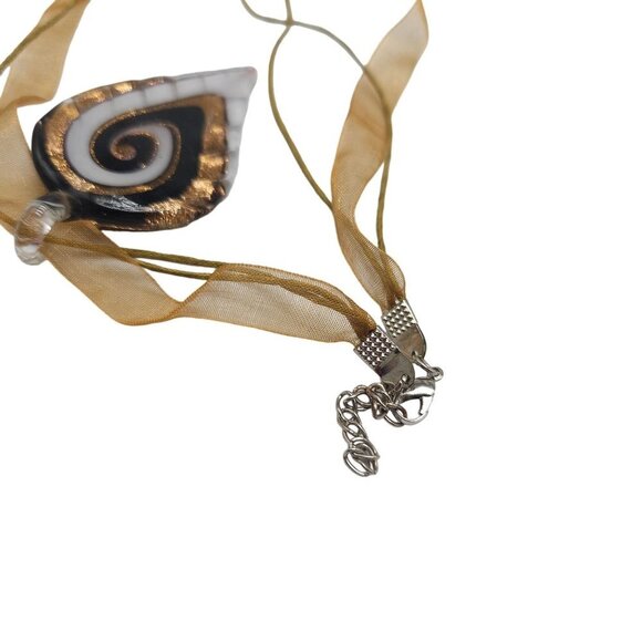 Multi-Color Venetian Glass Teardrop Pendant Ribbon Necklace Lobster Clasp VTG - Picture 4 of 5